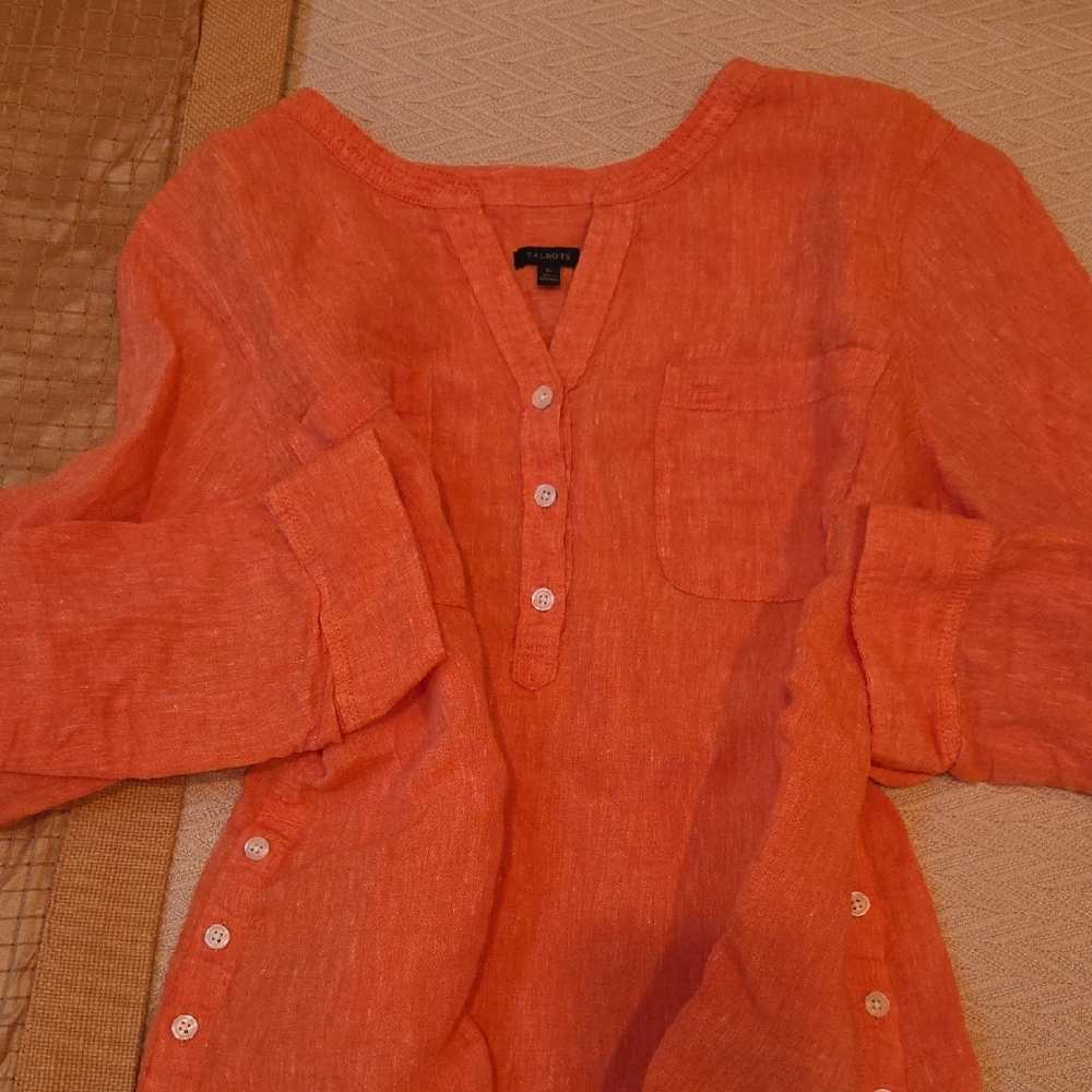 Talbots Coral Linen Shirt